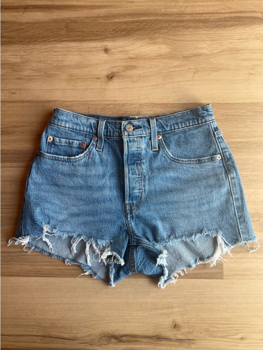 Levi's 501  Light Blue Distressed Denim Cutoff Shorts